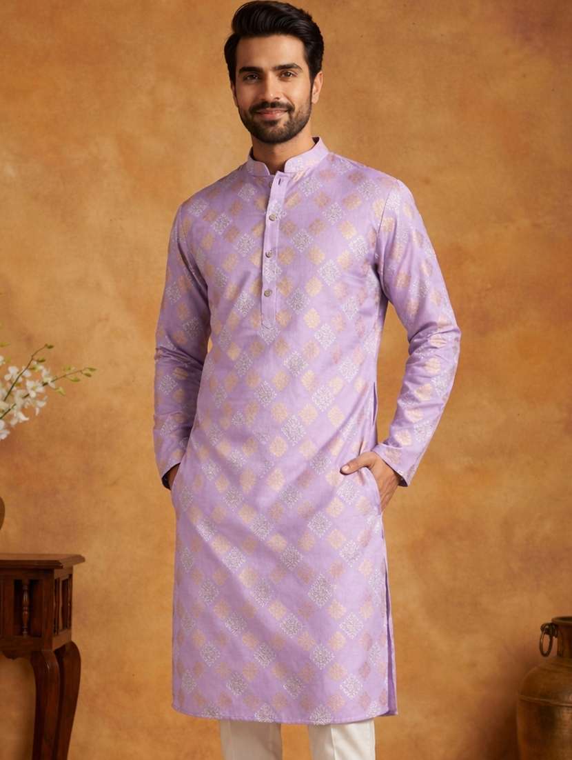 men self designed mandarin collar long kurta - 22377490 -  Standard Image - 1