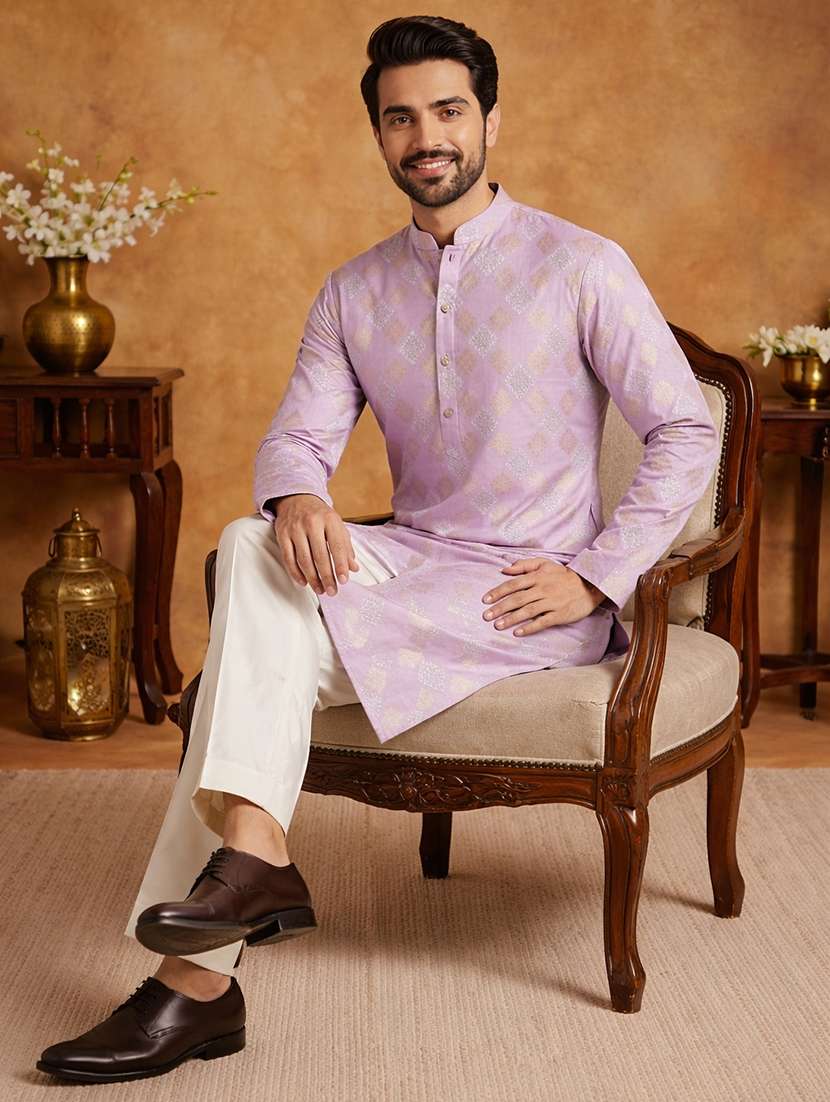 men self designed mandarin collar long kurta - 22377490 -  Standard Image - 4