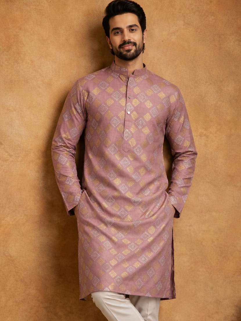men printed mandarin collar long kurta - 22377492 -  Standard Image - 1