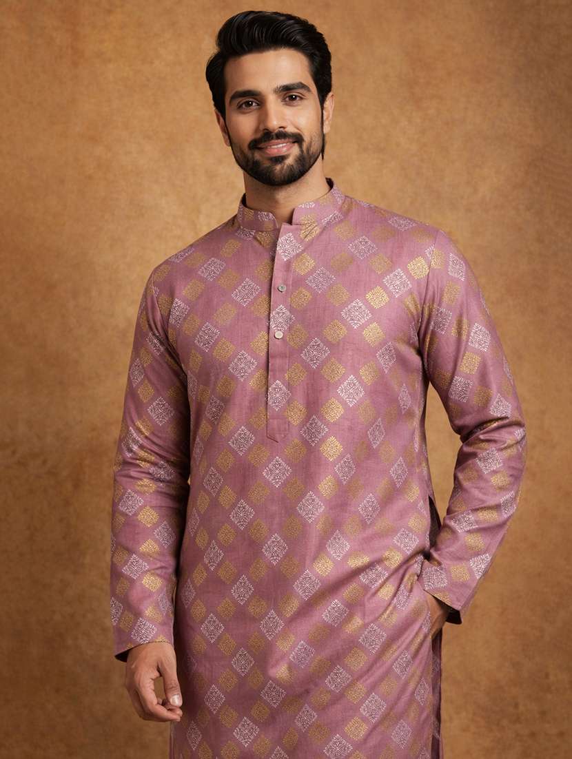 men printed mandarin collar long kurta - 22377492 -  Standard Image - 4