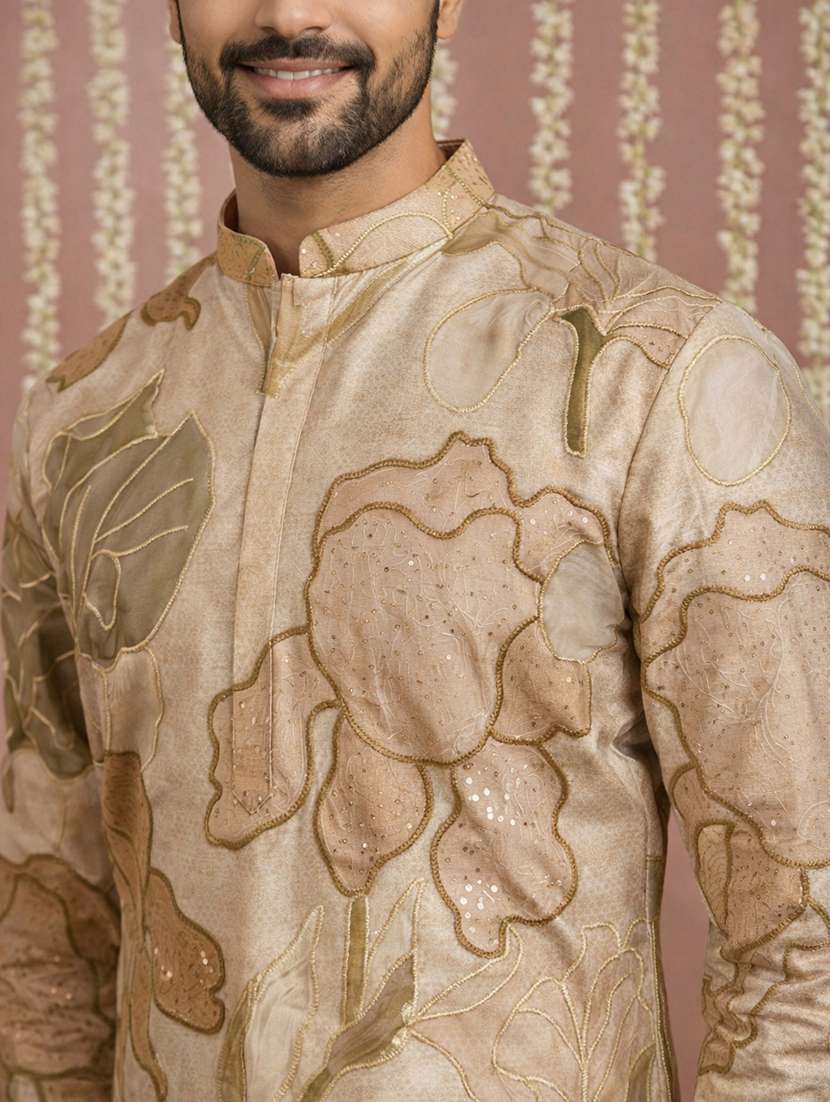 men embroidered mandarin collar long kurta - 22377494 -  Standard Image - 4