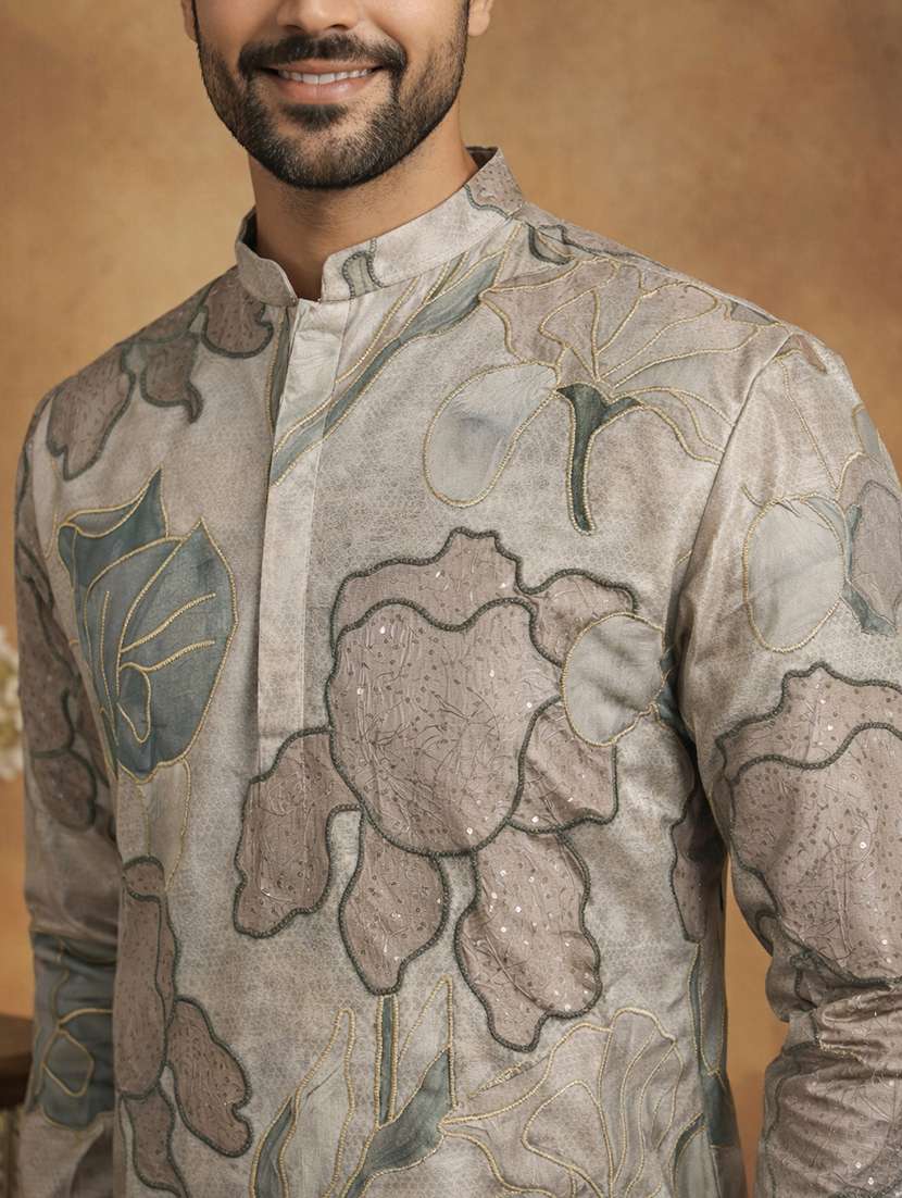 men embroidered mandarin collar long kurta - 22377495 -  Standard Image - 4