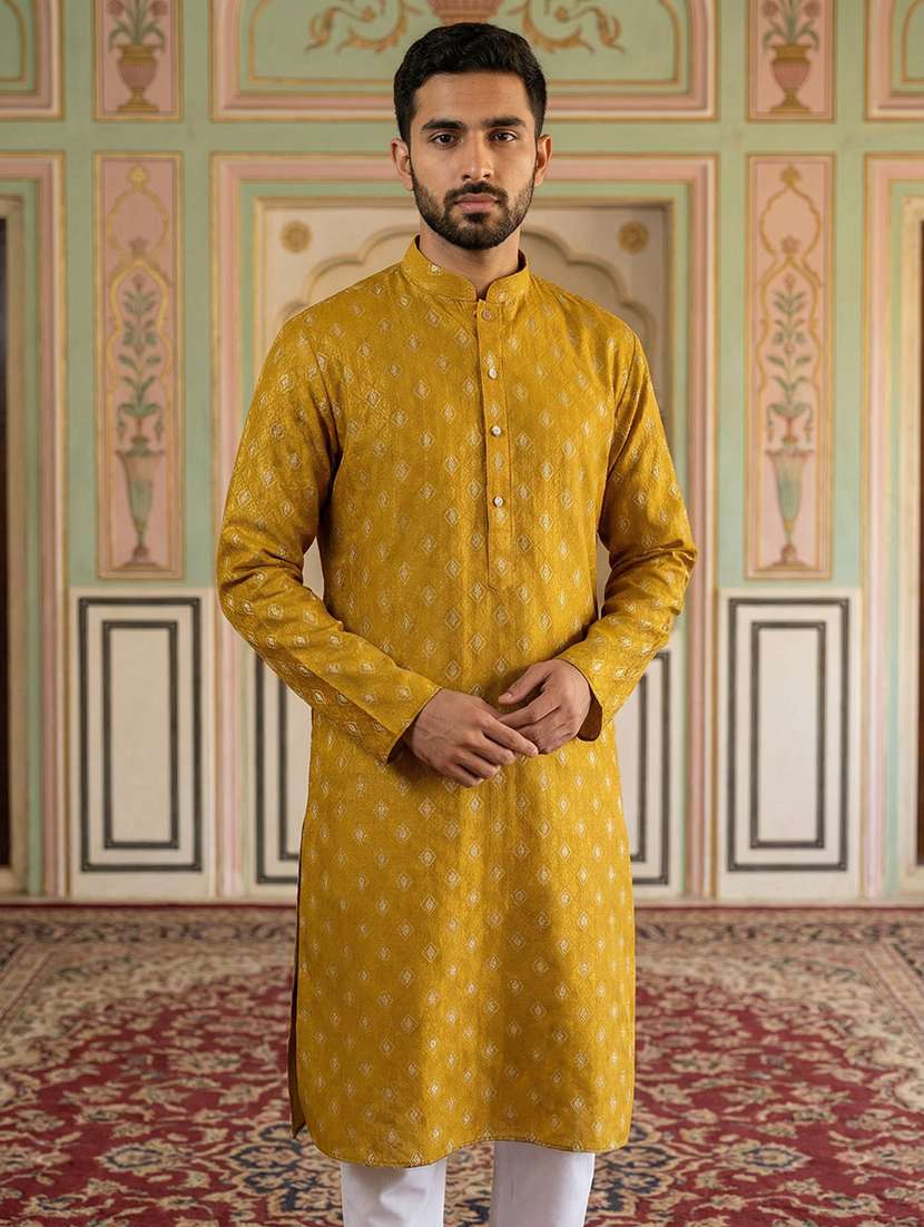 men self designed mandarin collar long kurta - 22377505 -  Standard Image - 1