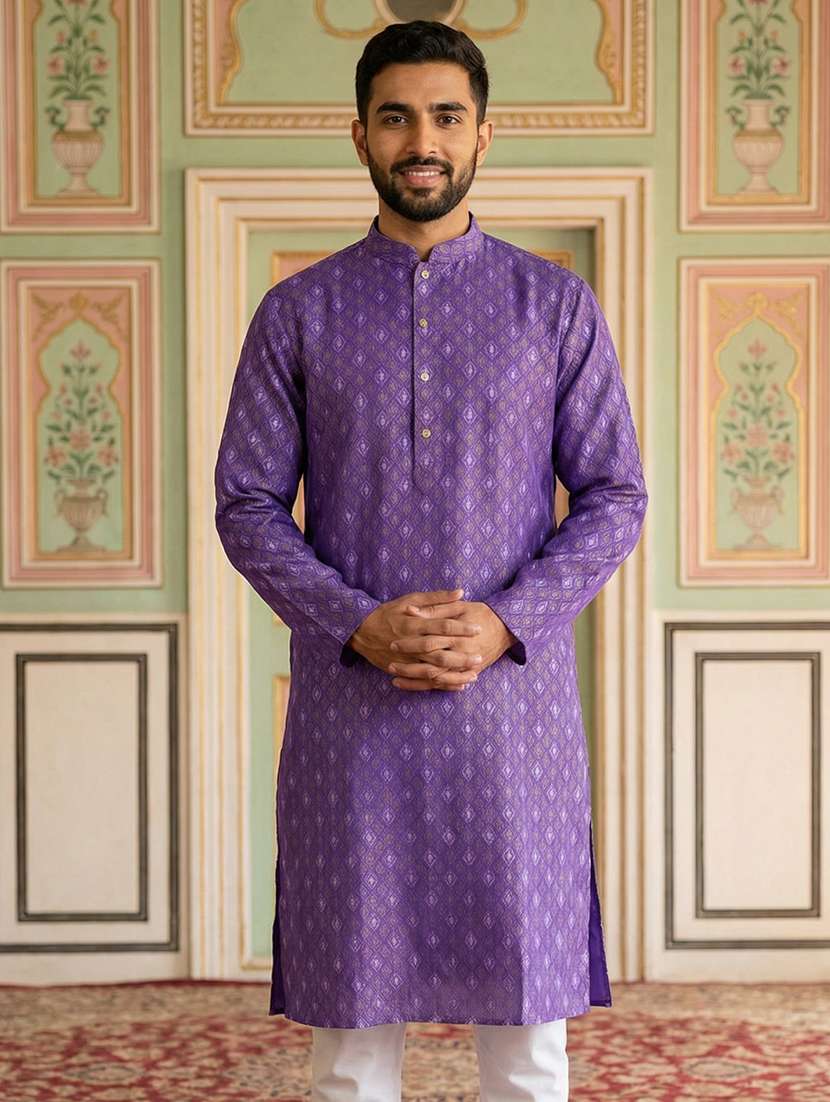 men printed mandarin collar long kurta
