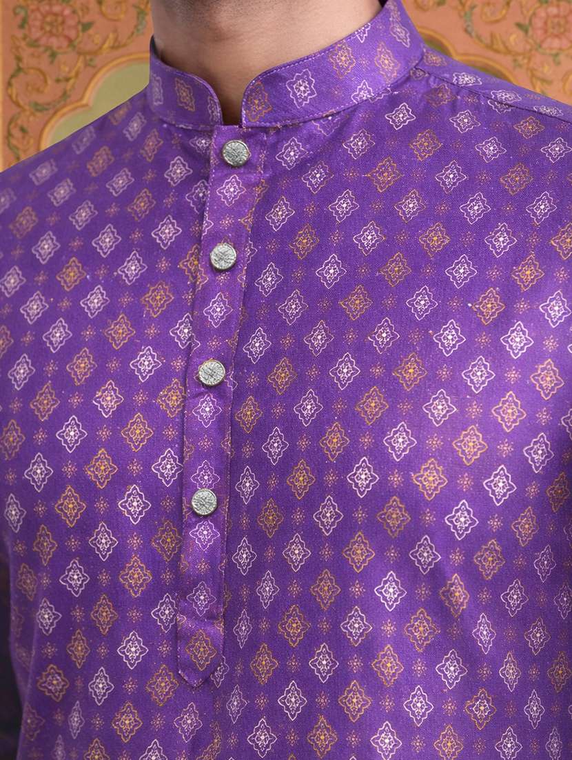 men printed mandarin collar long kurta - 22377506 -  Standard Image - 4