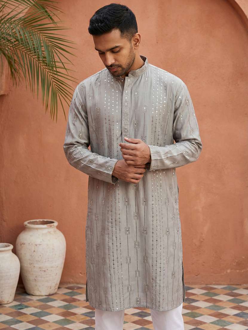 men embellished mandarin collar long kurta - 22377507 -  Standard Image - 4