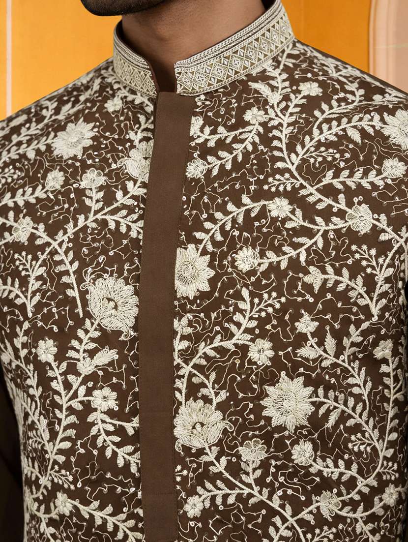 men embroidered mandarin collar long kurta - 22377508 -  Standard Image - 4