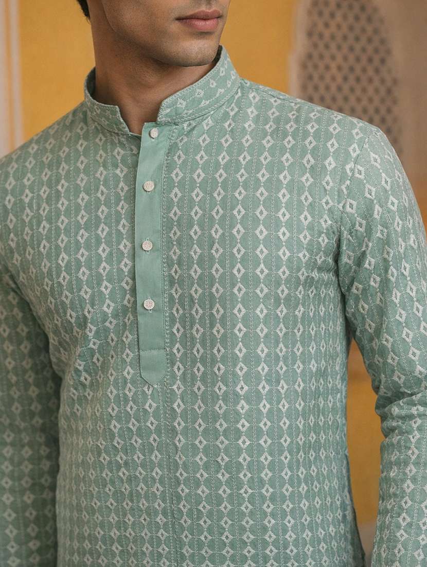 men embroidered mandarin collar long kurta - 22377512 -  Standard Image - 4
