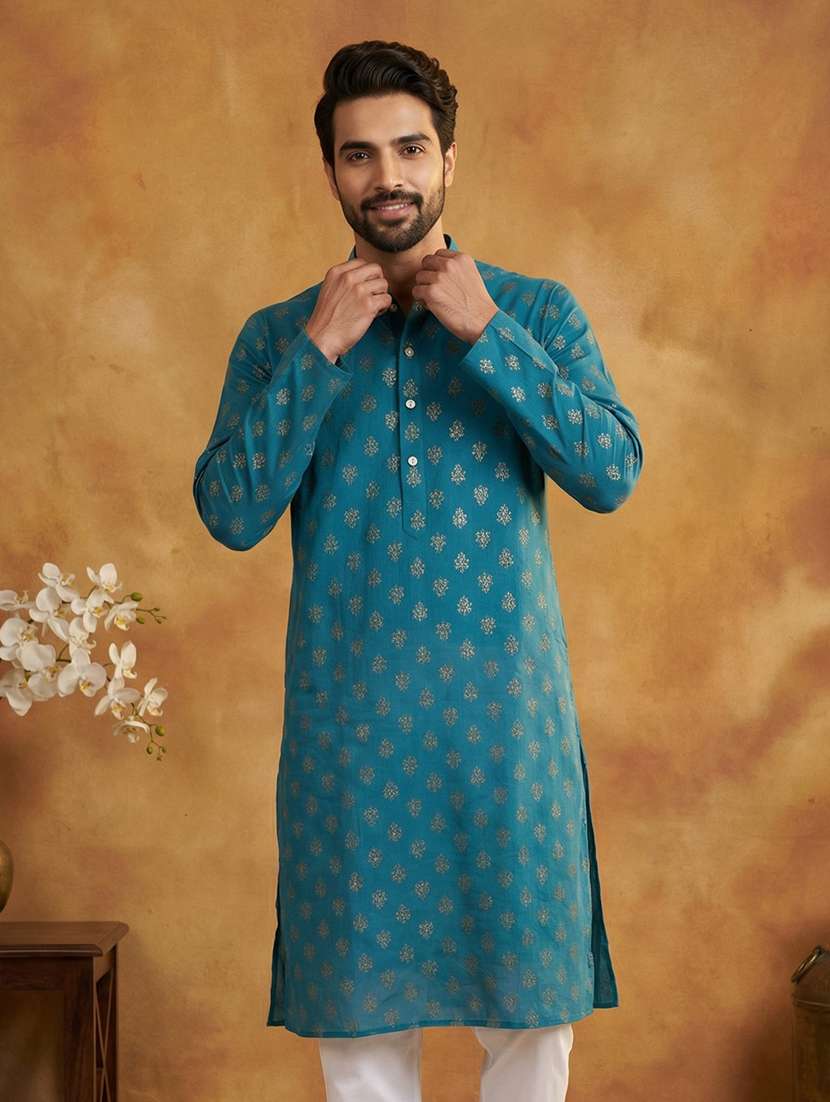 men printed mandarin collar long kurta - 22377514 -  Standard Image - 1