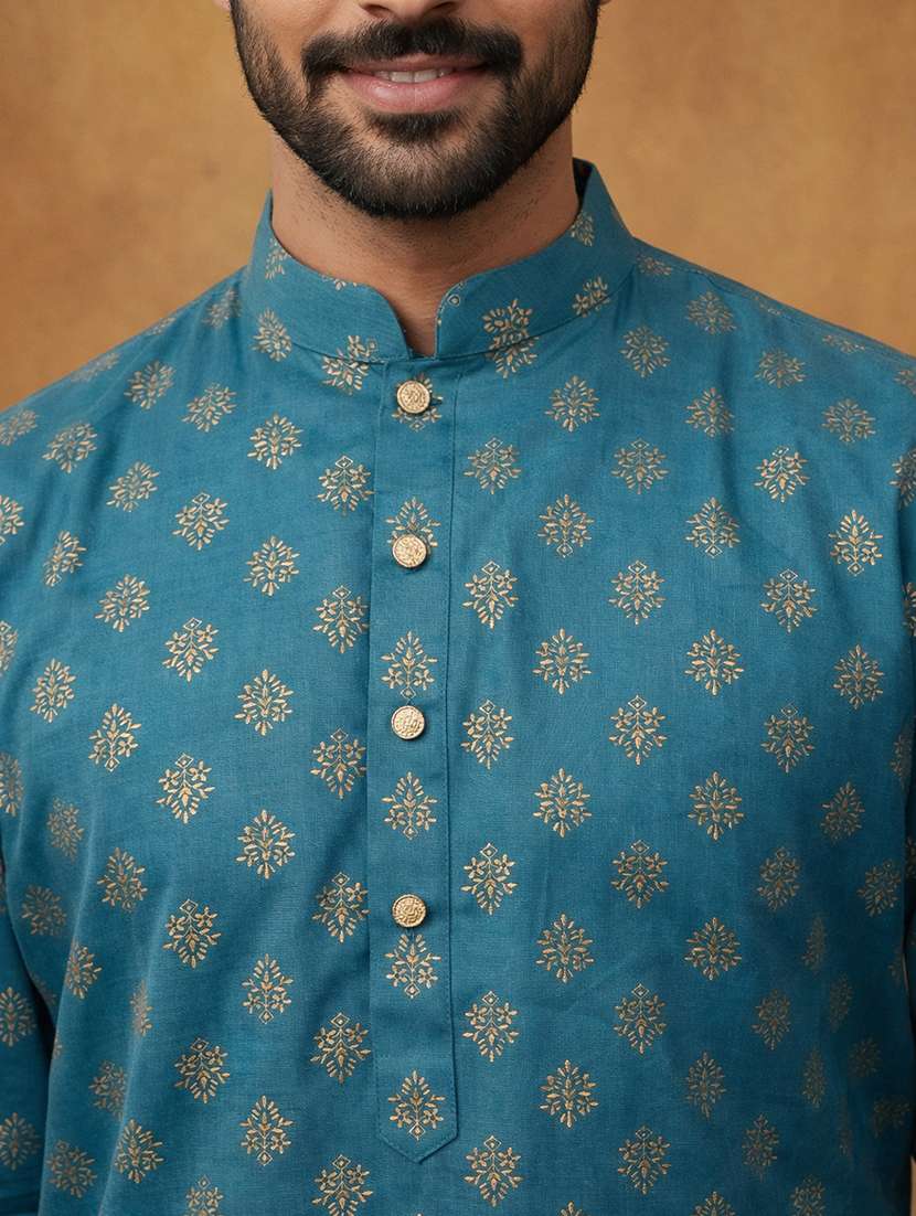 men printed mandarin collar long kurta - 22377514 -  Standard Image - 4