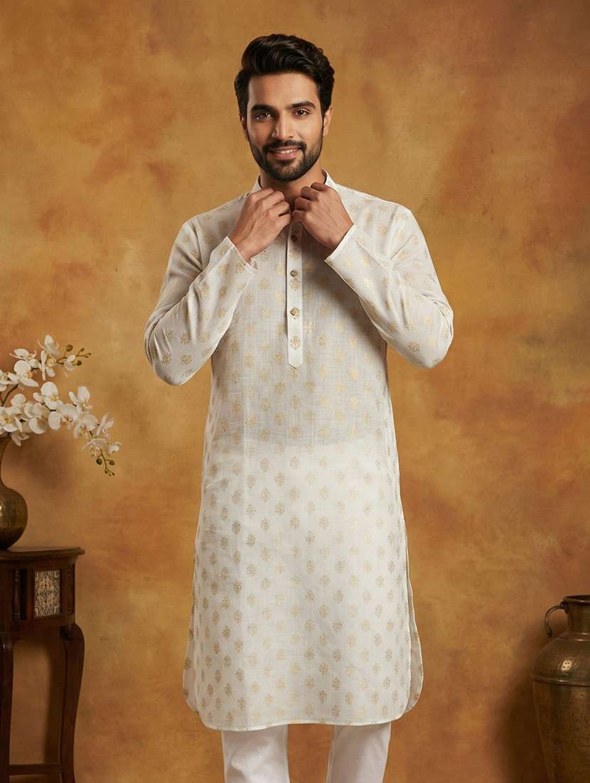 men printed mandarin collar long kurta - 22377515 -  Standard Image - 1