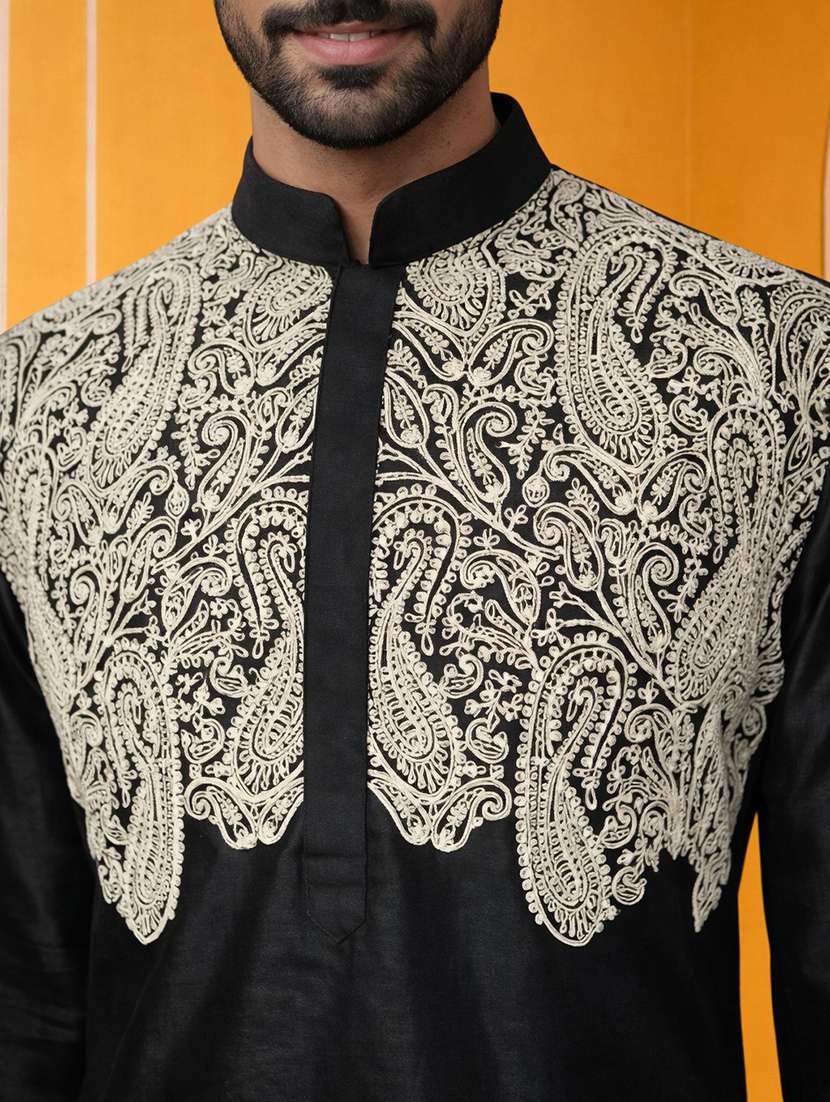 men embroidered mandarin collar long kurta - 22377516 -  Standard Image - 4