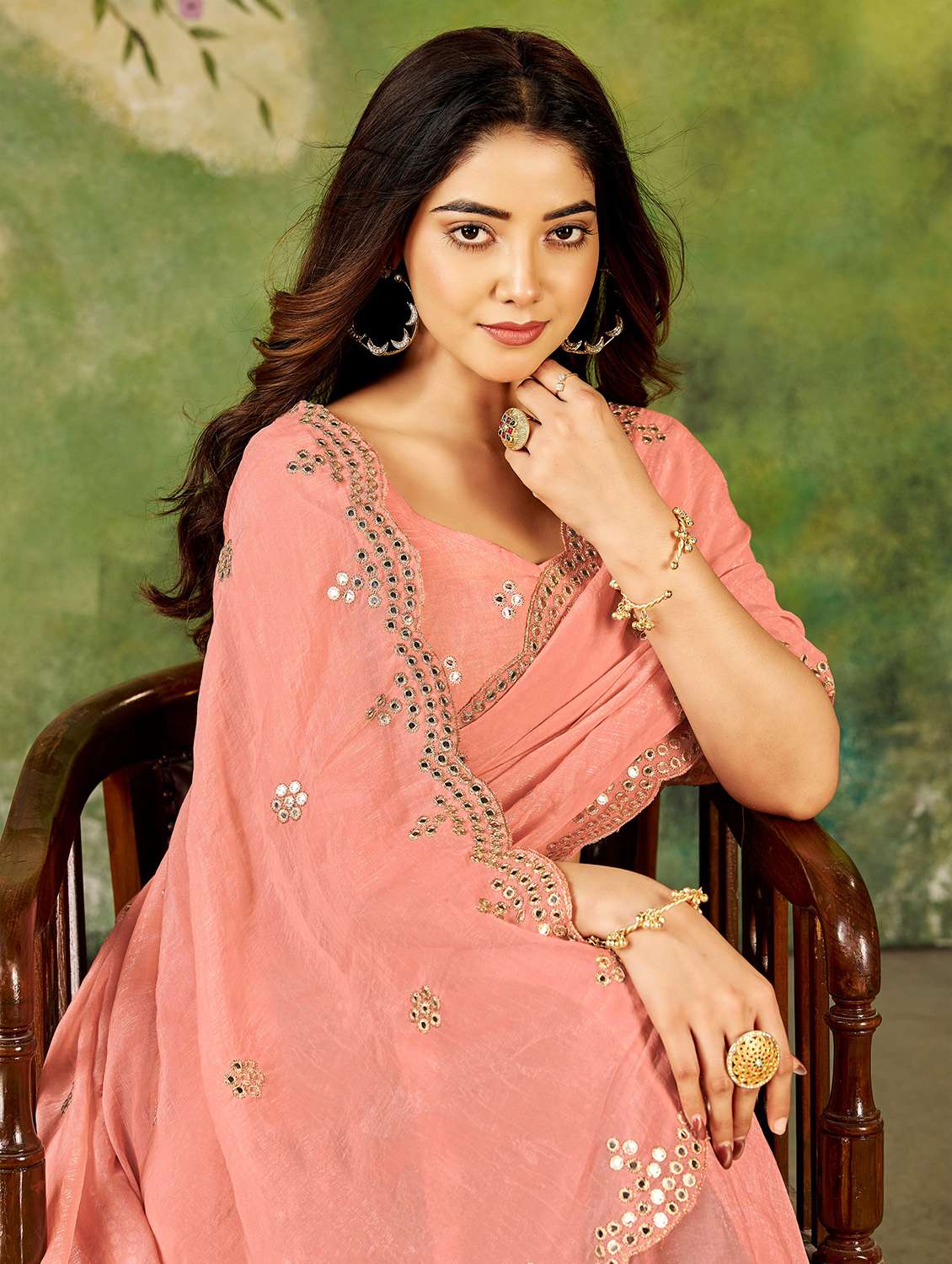 women solid with work embroidered saree with blouse - 22377526 -  Standard Image - 1