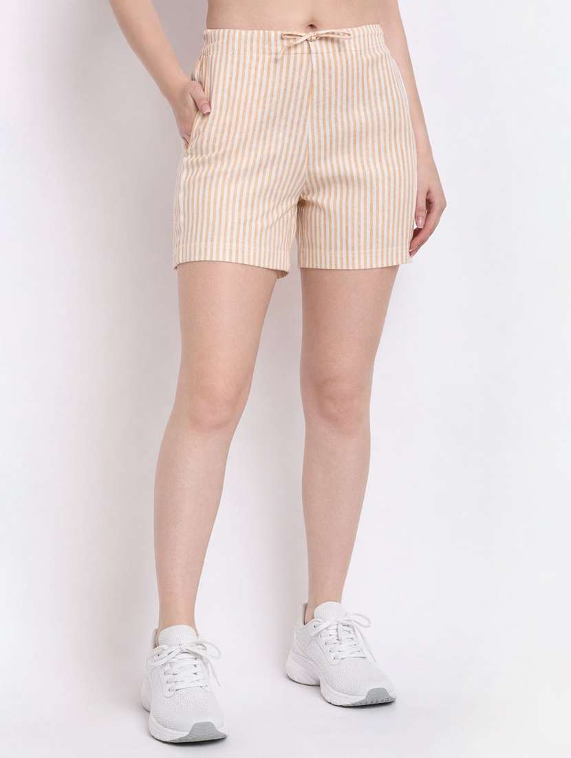 women striped mid rise shorts