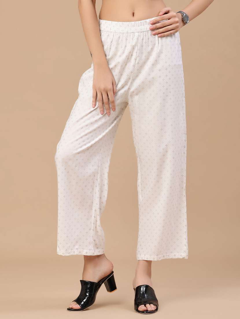 women printed mid rise straight fit palazzo
