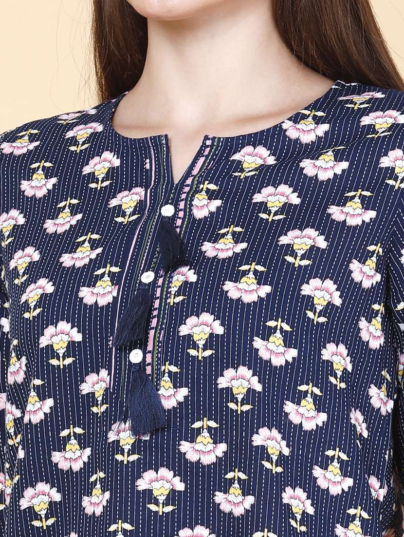 women printed three quarter sleeves straight kurti - 22377662 -  Standard Image - 1