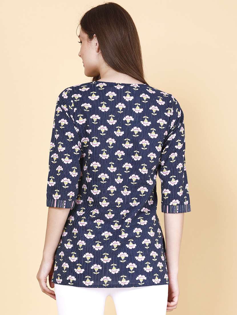 women printed three quarter sleeves straight kurti - 22377662 -  Standard Image - 4