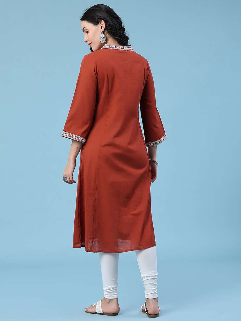 women embroidered three quarter sleeves a-line kurta - 22377688 -  Standard Image - 4