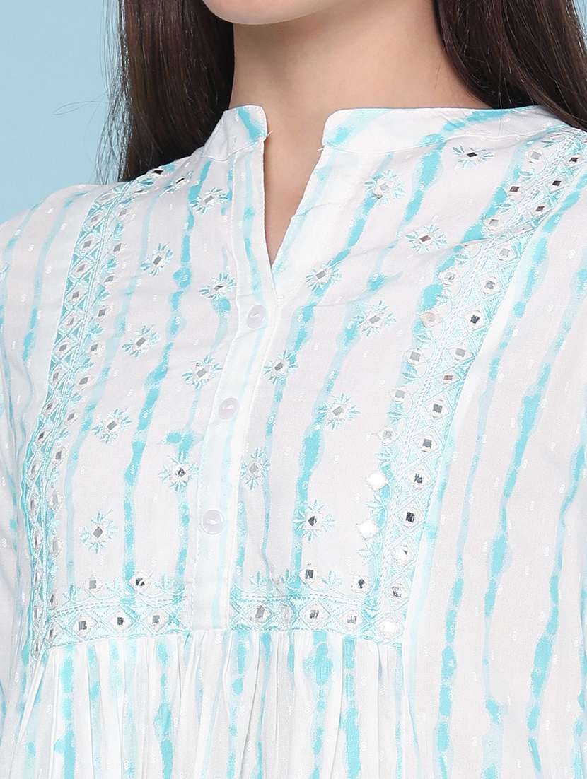 women printed three quarter sleeves a-line kurta - 22377689 -  Standard Image - 1