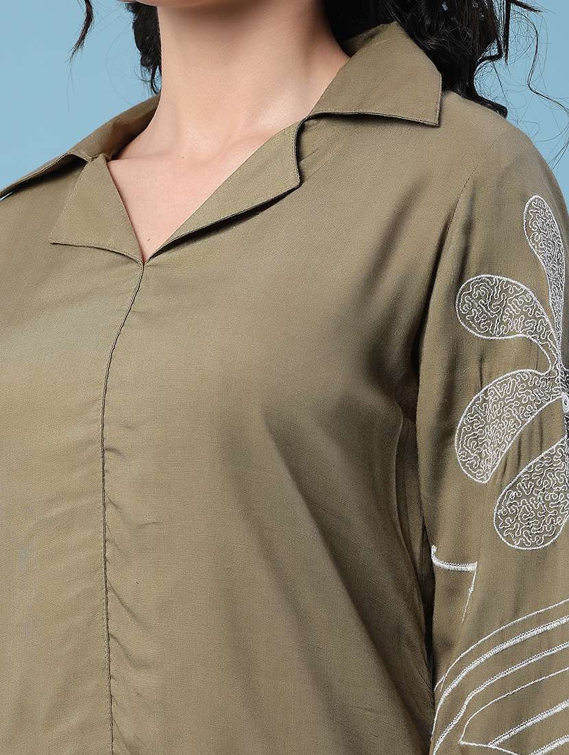 women embroidered three quarter sleeves straight kurti - 22377852 -  Standard Image - 1