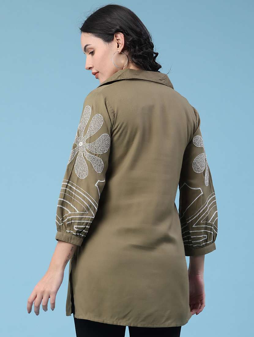 women embroidered three quarter sleeves straight kurti - 22377852 -  Standard Image - 4