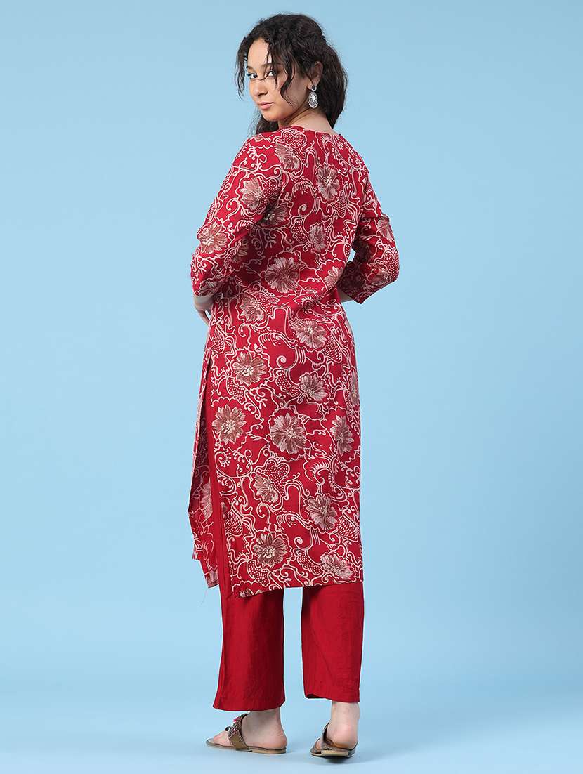 women printed three quarter sleeves kurta pant set - 22377857 -  Standard Image - 4