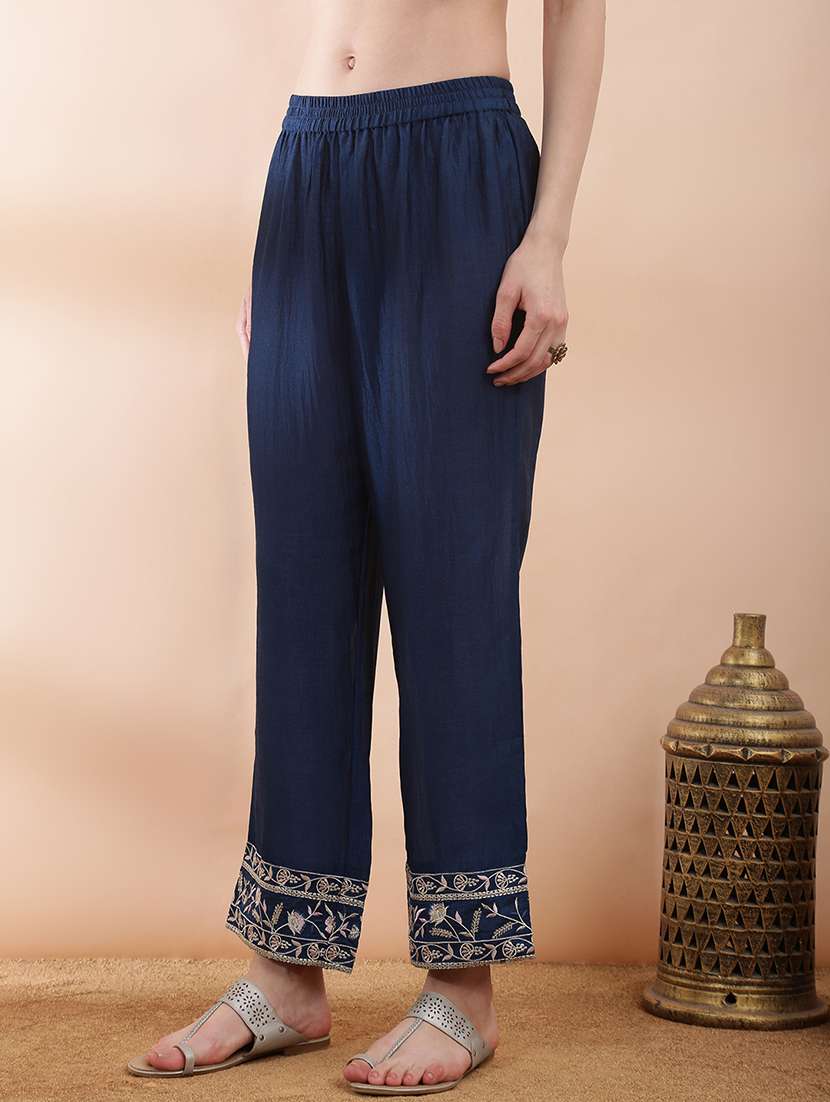 women solid with work long sleeve kurta pant set - 22378243 -  Standard Image - 4