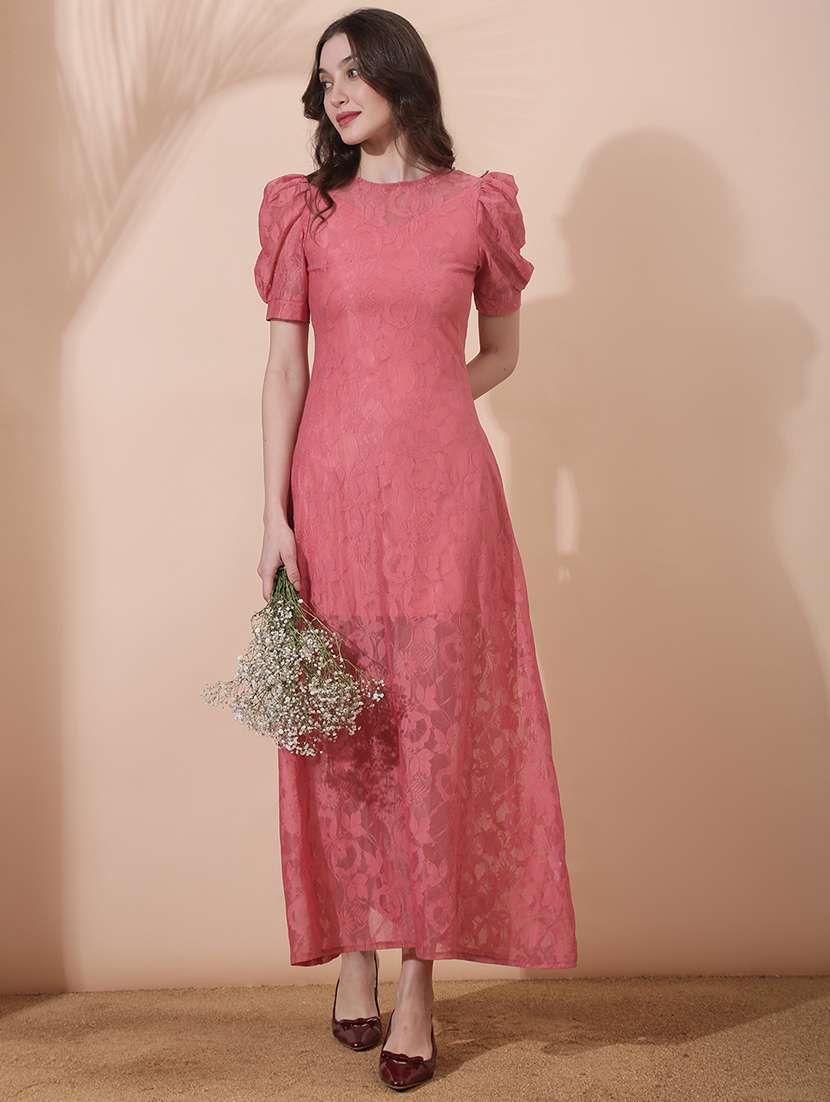 women self designed puff sleeve a-line dress