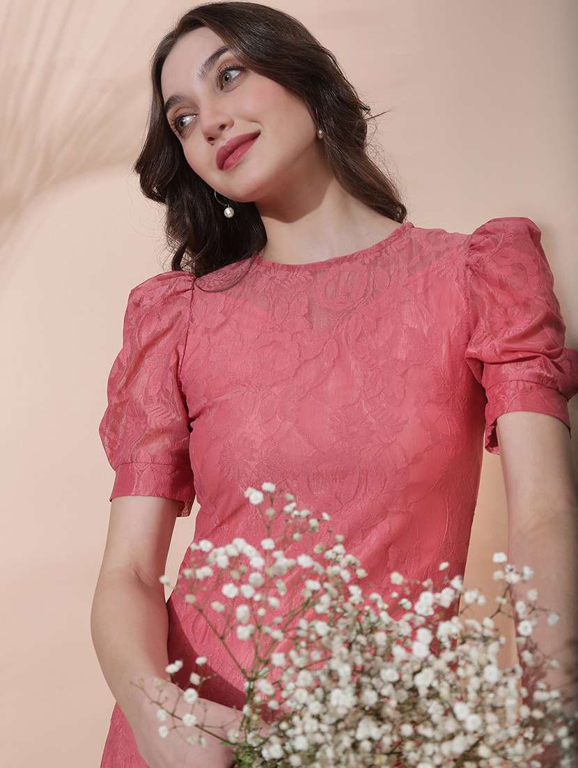 women self designed puff sleeve a-line dress - 22378249 -  Standard Image - 1
