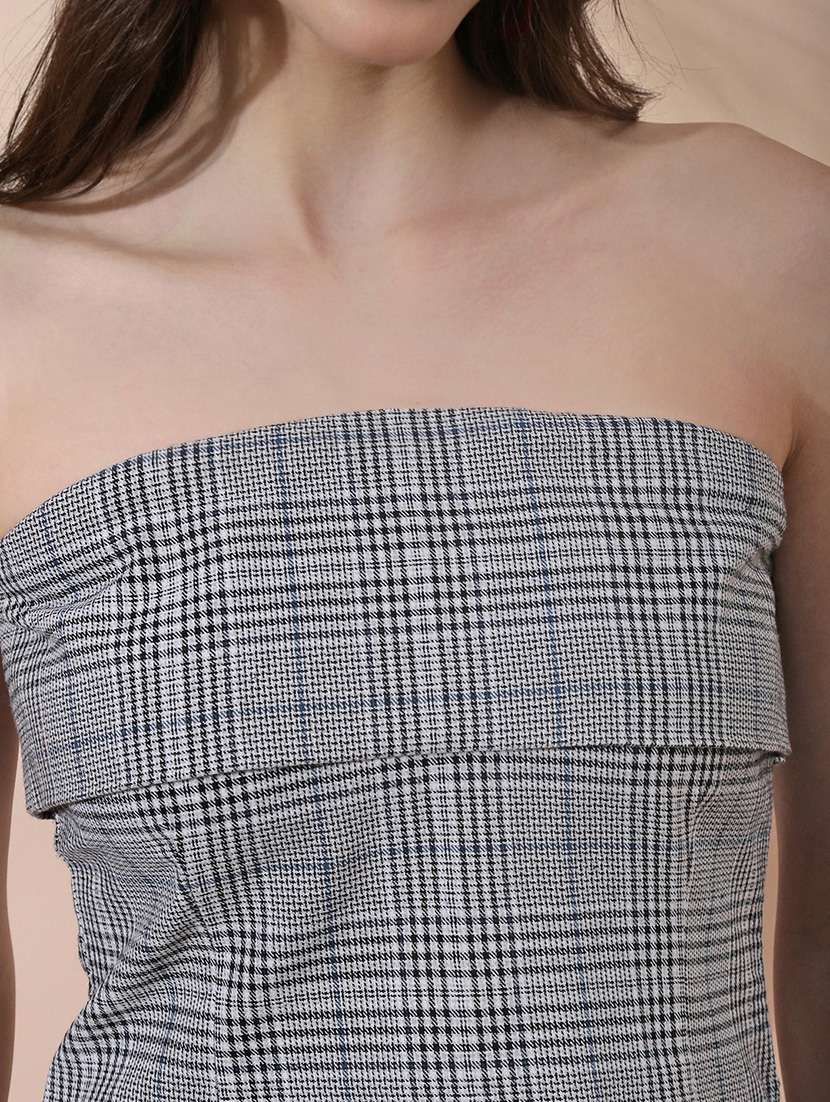 womne checkered sleeveless tube top - 22378255 -  Standard Image - 1