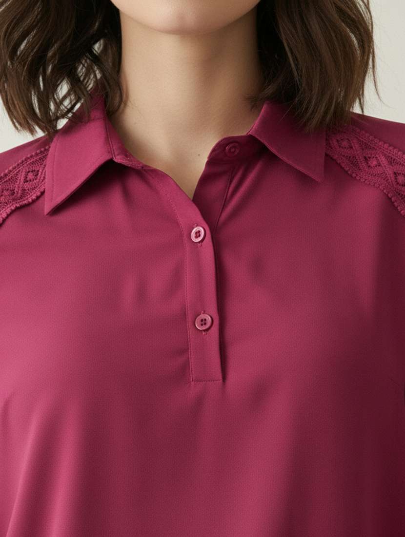 women solid collared bishop sleeve shirt top - 22378257 -  Standard Image - 1
