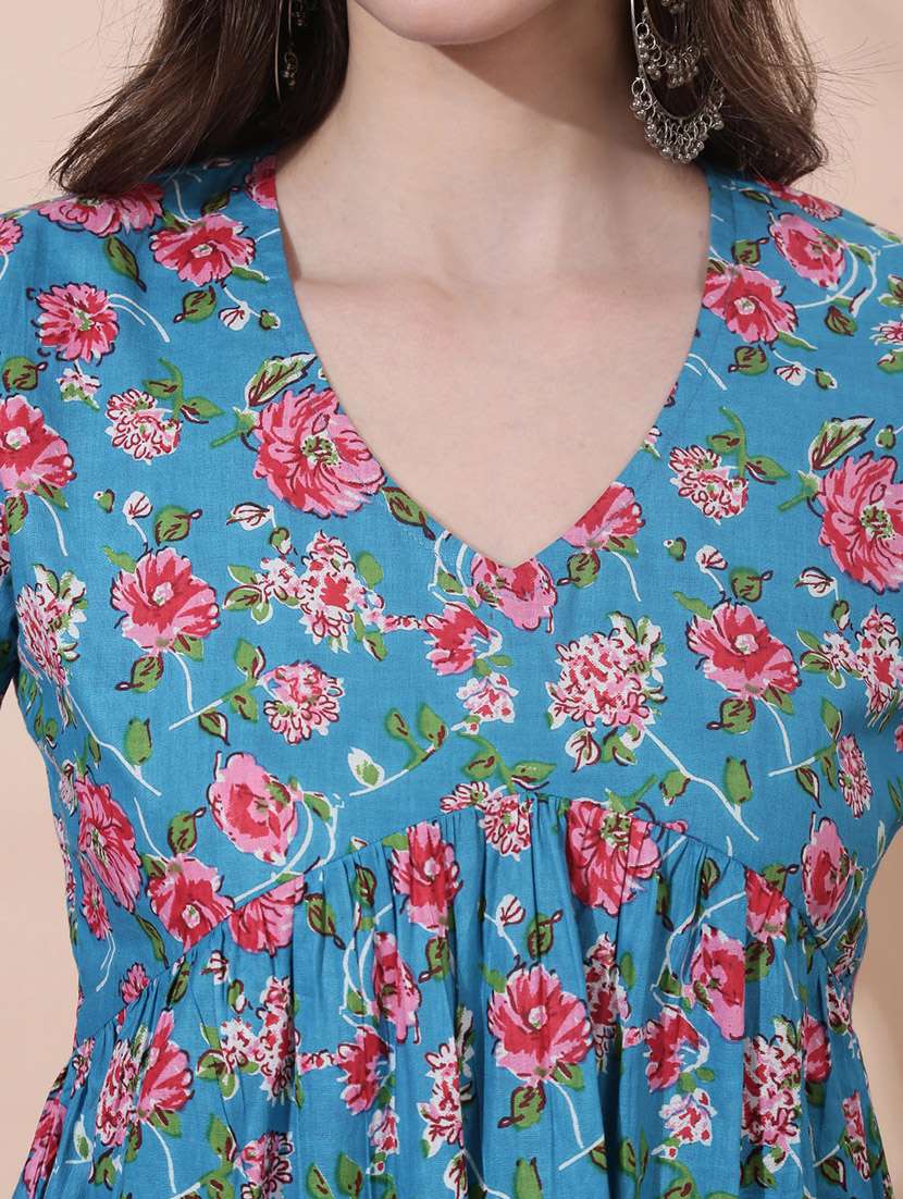 women floral print bell sleeve flared tunic - 22378260 -  Standard Image - 1