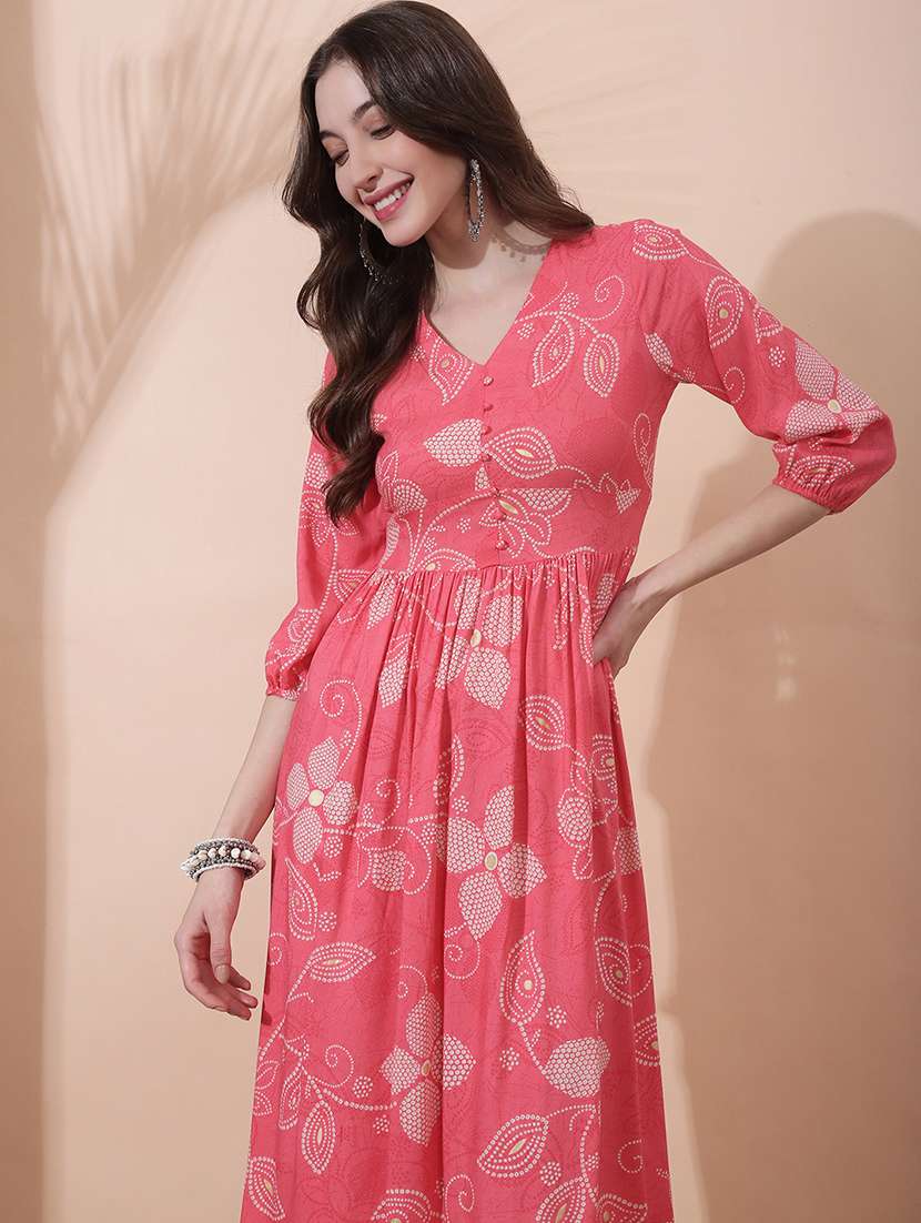 Women Floral Printed Puff Sleeve Ethnic Dress - 22378267 -  Standard Image - 1