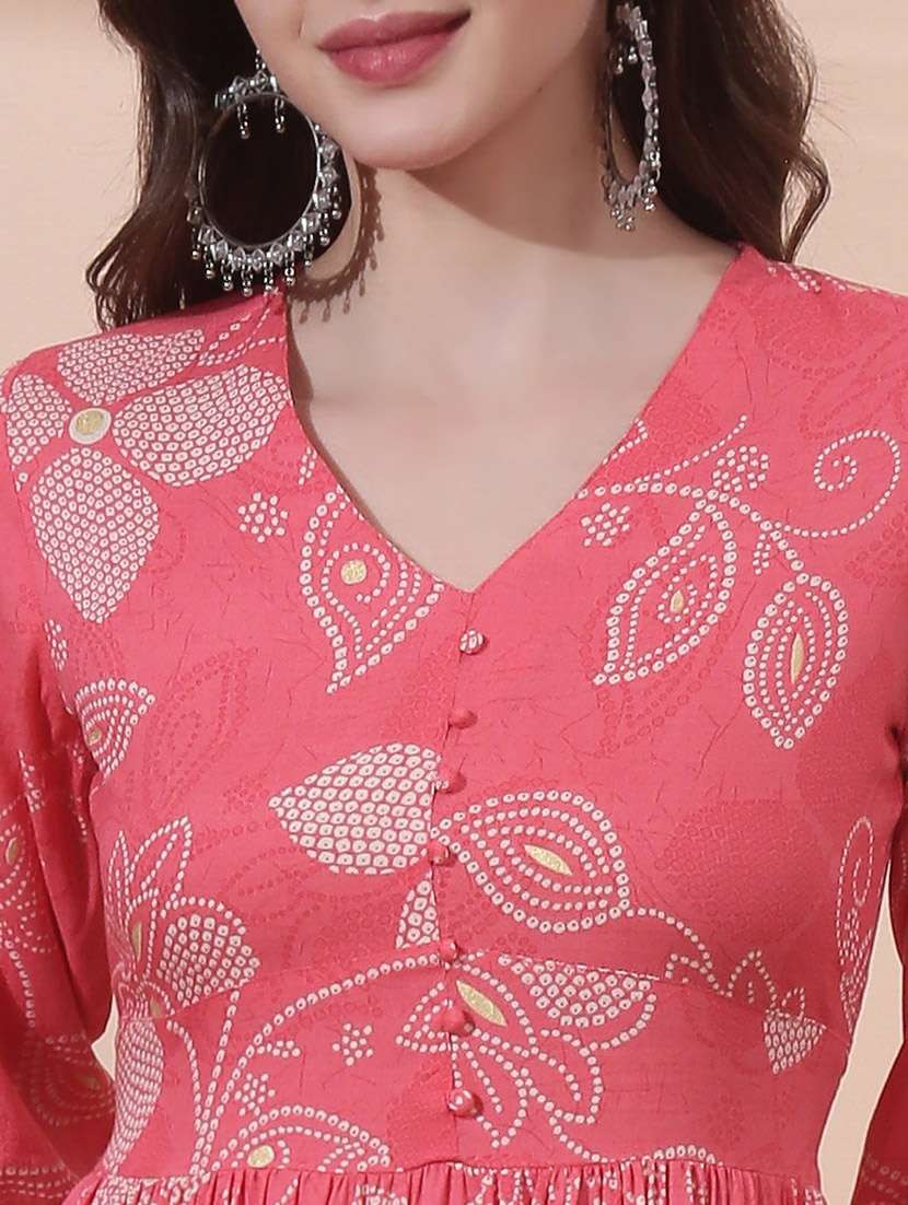 Women Floral Printed Puff Sleeve Ethnic Dress - 22378267 -  Standard Image - 4