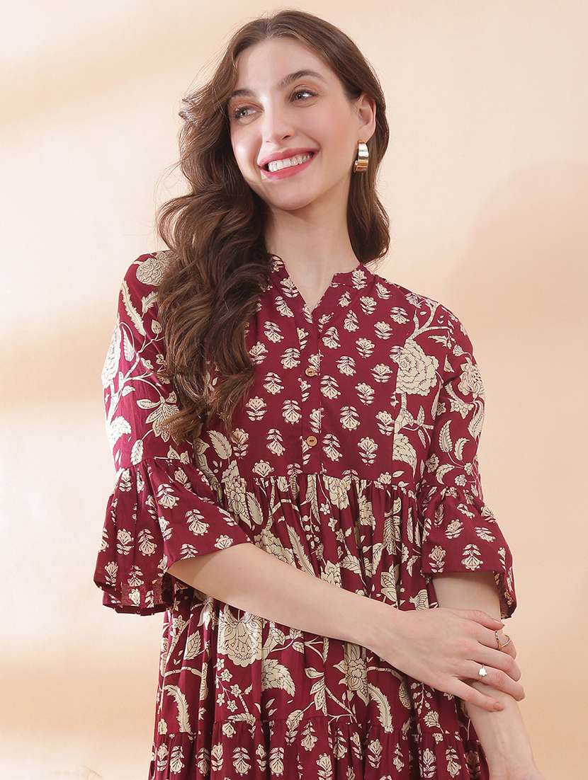 women floral printed bell sleeve ethnic dress - 22378272 -  Standard Image - 1
