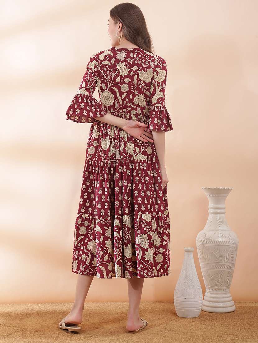 women floral printed bell sleeve ethnic dress - 22378272 -  Standard Image - 4