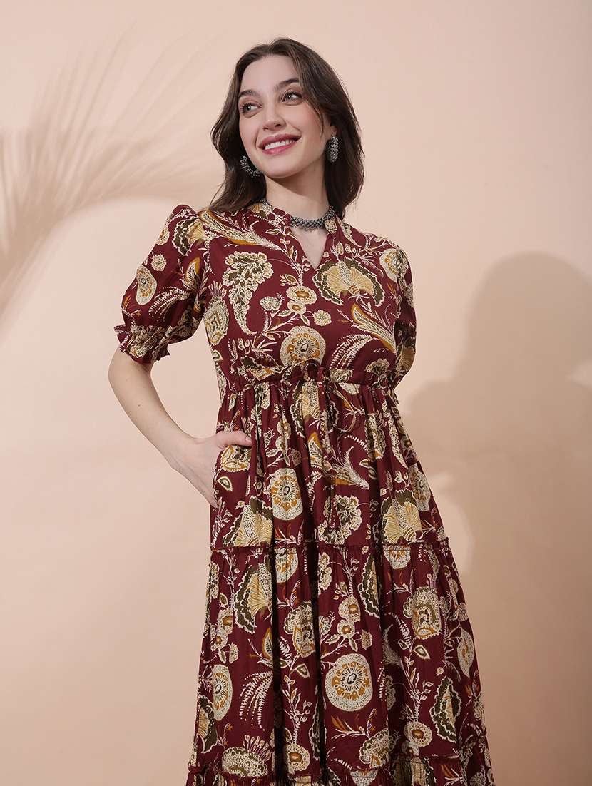 women floral printed puff sleeve ethnic dress - 22378274 -  Standard Image - 1
