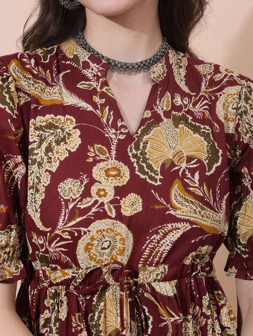 women floral printed puff sleeve ethnic dress - 22378274 -  Standard Image - 4
