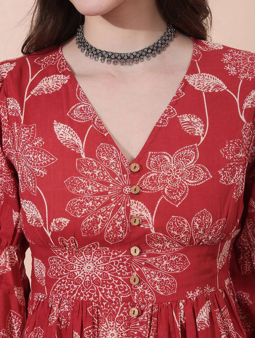 women floral printed puff sleeve ethnic dress - 22378275 -  Standard Image - 4