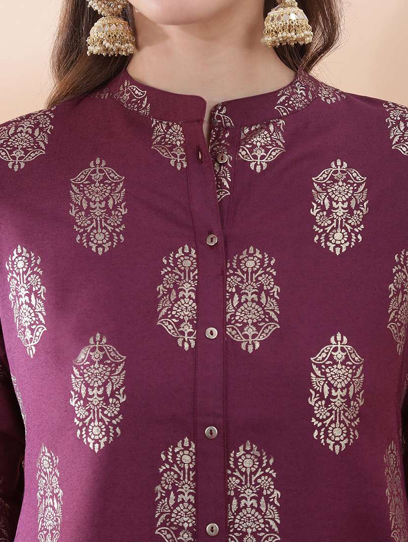 women foil printed three quarter sleeve a-line kurta - 22378296 -  Standard Image - 4