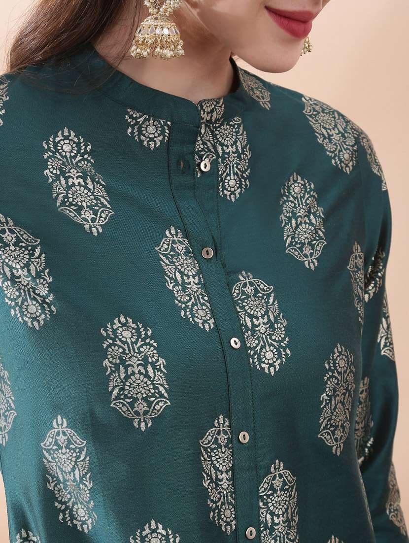 women foil printed three quarter sleeve a-line kurta - 22378297 -  Standard Image - 4