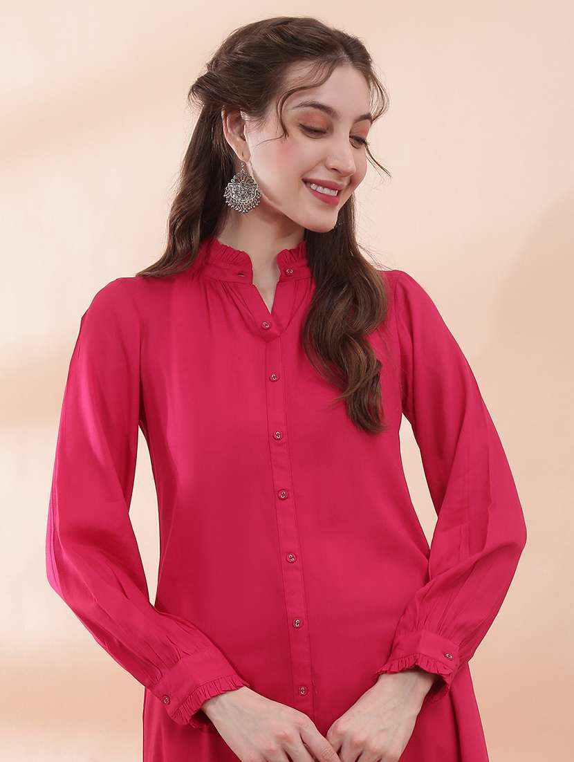 women solid long sleeve a-line kurta - 22378301 -  Standard Image - 1