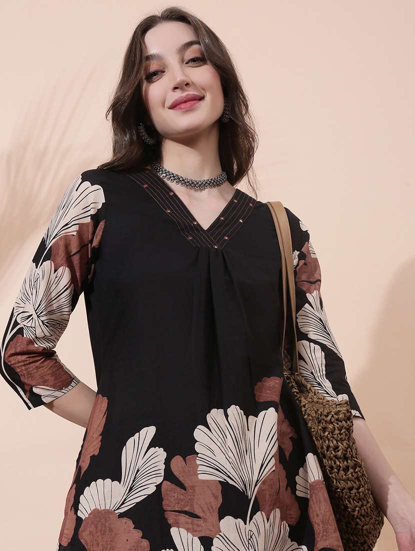 women floral printed three quarter sleeve kurta pant set - 22378306 -  Standard Image - 1