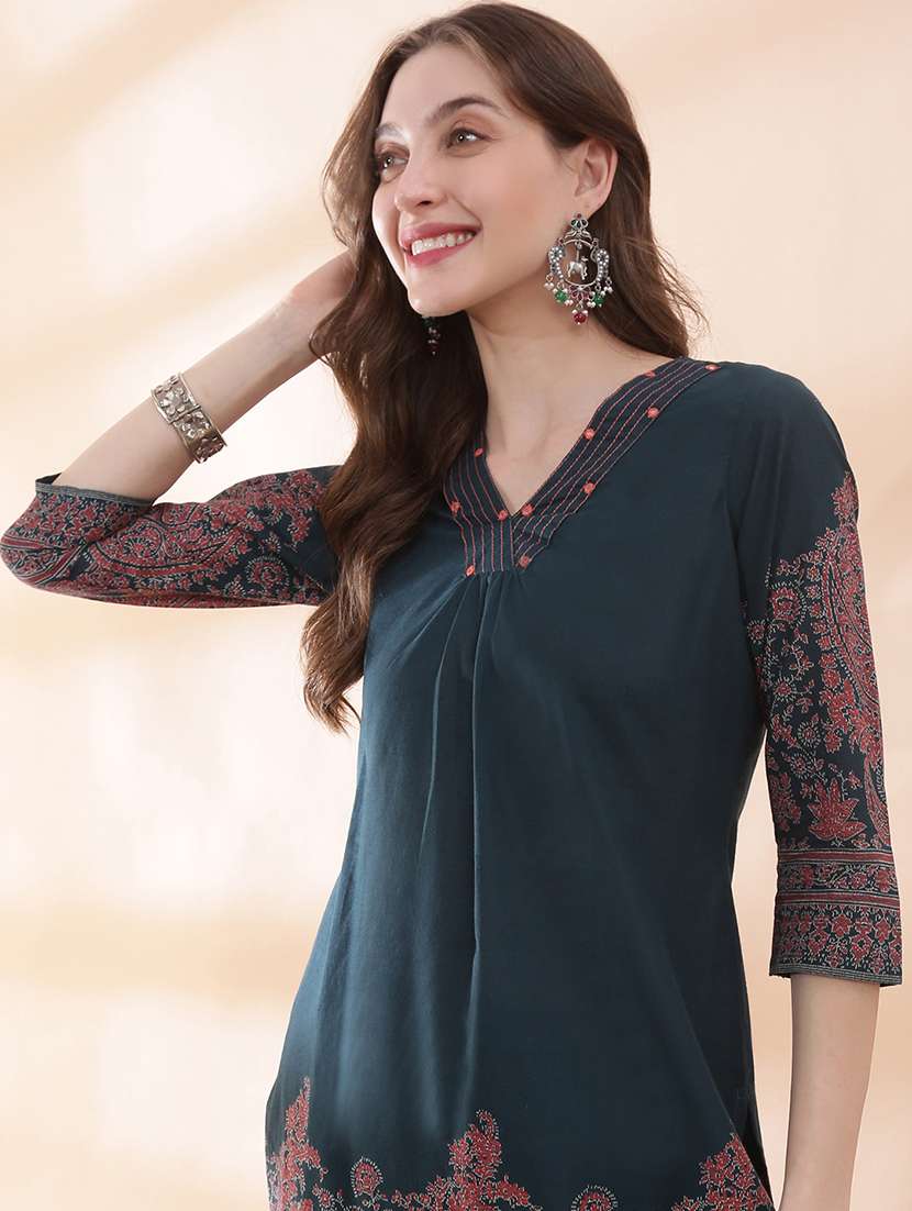 women paisley three quarter sleeve kurta pant set - 22378307 -  Standard Image - 1