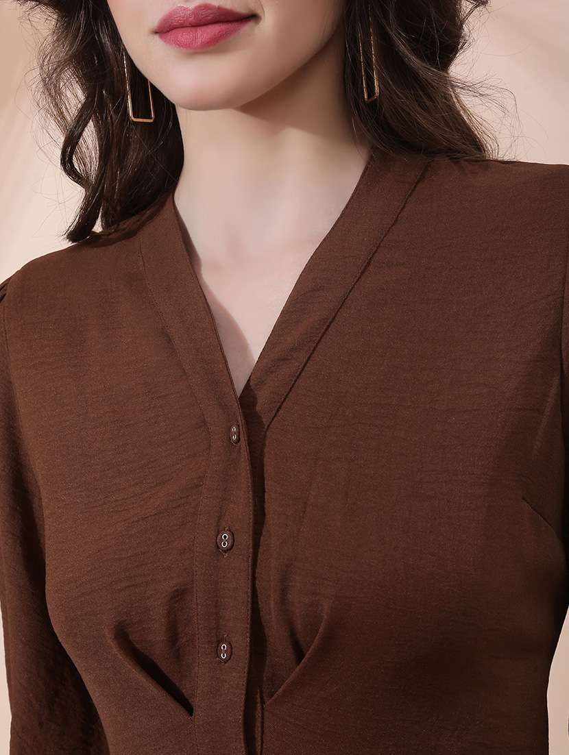 women solid puff sleeve shirt dress - 22378313 -  Standard Image - 4