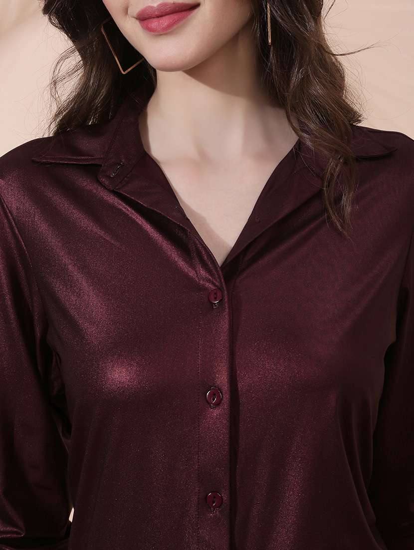 women solid collared long sleeve shirt - 22378316 -  Standard Image - 1