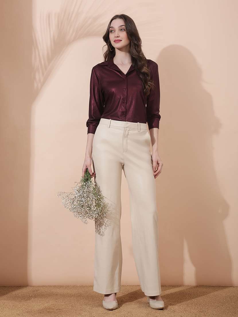 women solid collared long sleeve shirt - 22378316 -  Standard Image - 4