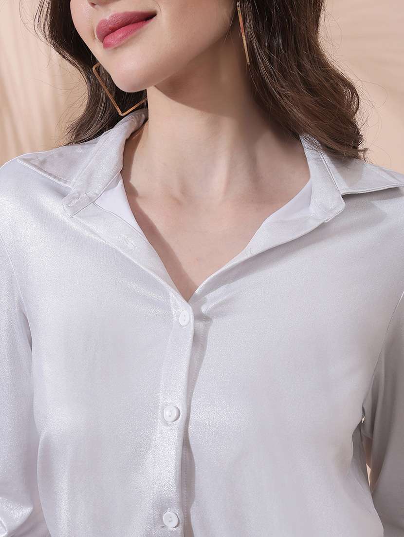 women solid collared long sleeve shirt - 22378317 -  Standard Image - 1