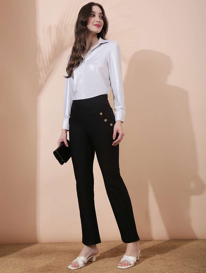 women solid collared long sleeve shirt - 22378317 -  Standard Image - 4
