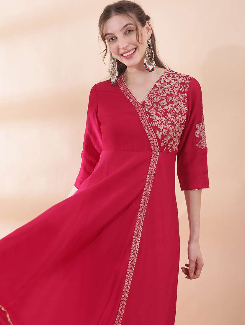 women solid with work three quarter sleeve ethnic dress - 22378322 -  Standard Image - 1